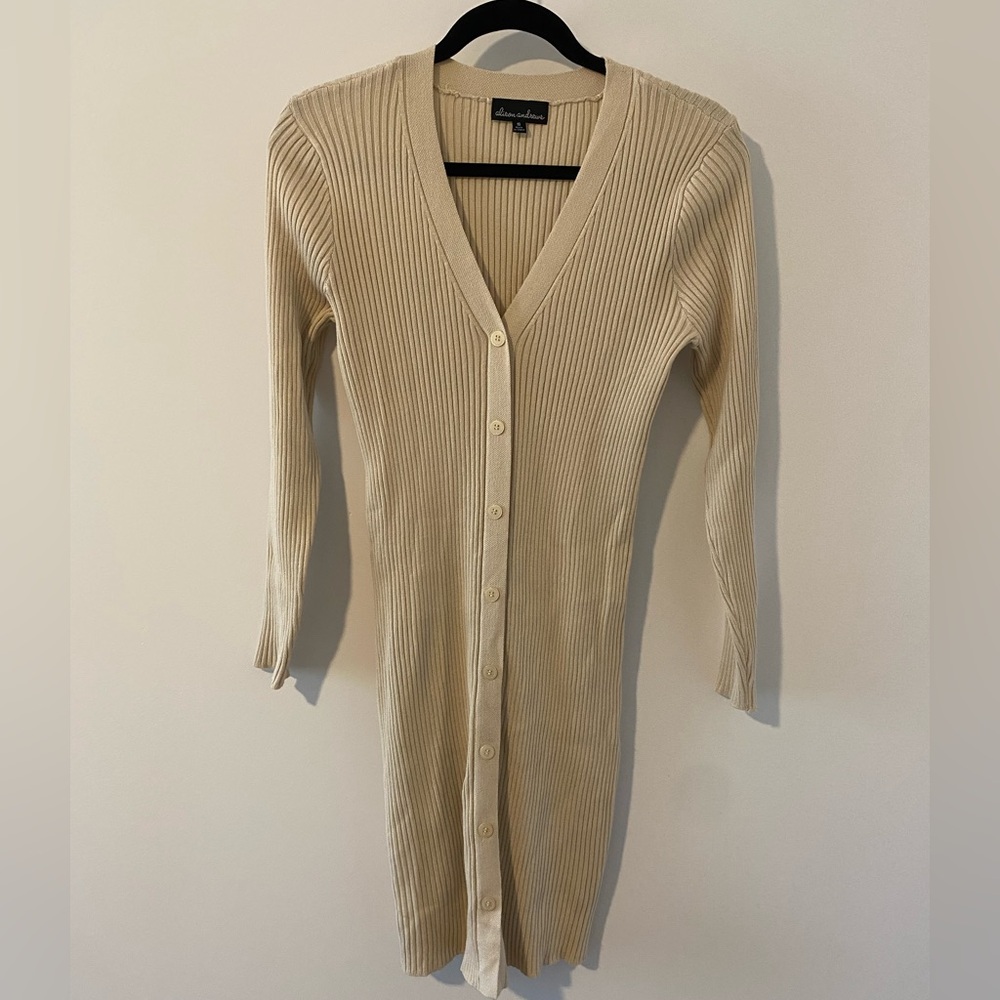 Beige Ribbed Sweater Dress – New Without Tags